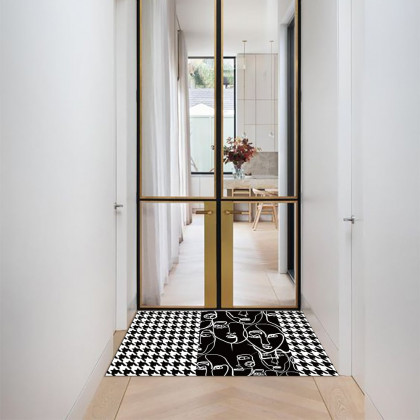 HMR - 2 Pieces Modern Abstract Houndstooth Black Washable Door Mat Non-slip Entryway Rug Set