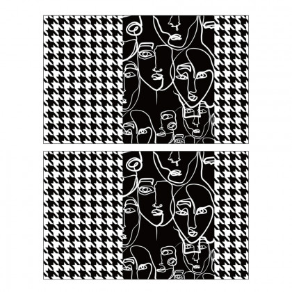 HMR - 2 Pieces Modern Abstract Houndstooth Black Washable Door Mat Non-slip Entryway Rug Set