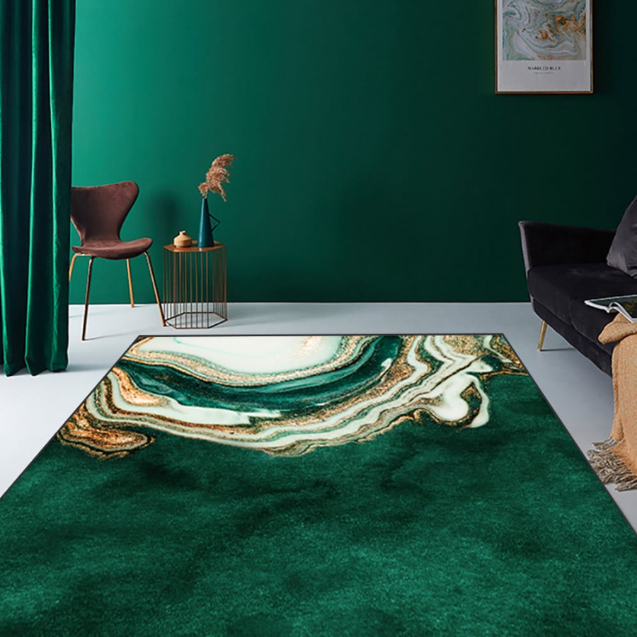 HMR - 3'x 5' Art Deco Green Marble Area Rug Living Room Carpet with Abstract Pattern