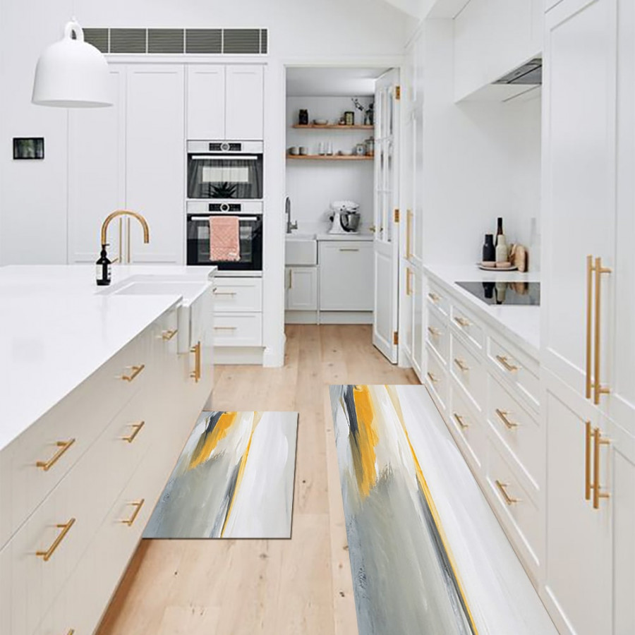HMR - 2PCS Creative Abstract Oil Painting Kitchen Runner Rug Set Non-slip Kitchen Mat