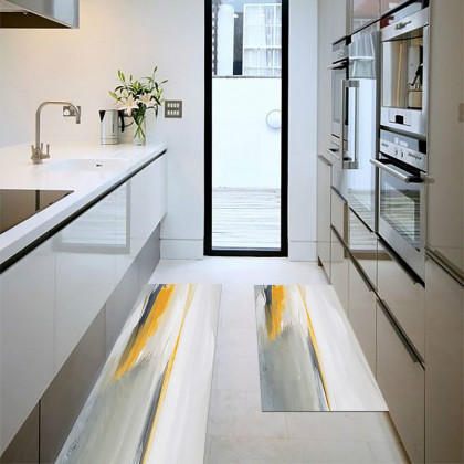 HMR - 2PCS Creative Abstract Oil Painting Kitchen Runner Rug Set Non-slip Kitchen Mat