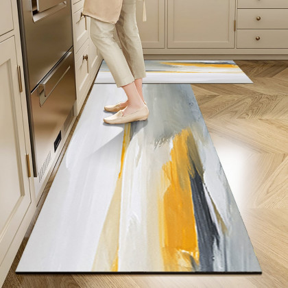 HMR - 2PCS Creative Abstract Oil Painting Kitchen Runner Rug Set Non-slip Kitchen Mat