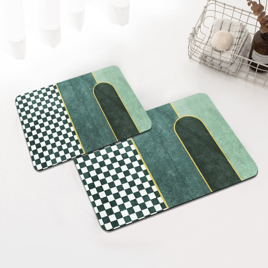 HMR - Modern Geometric Bath Mat Set Abstract Soft Bathroom Rugs 16" x 24" & 20" x 32" (2-Pieces)