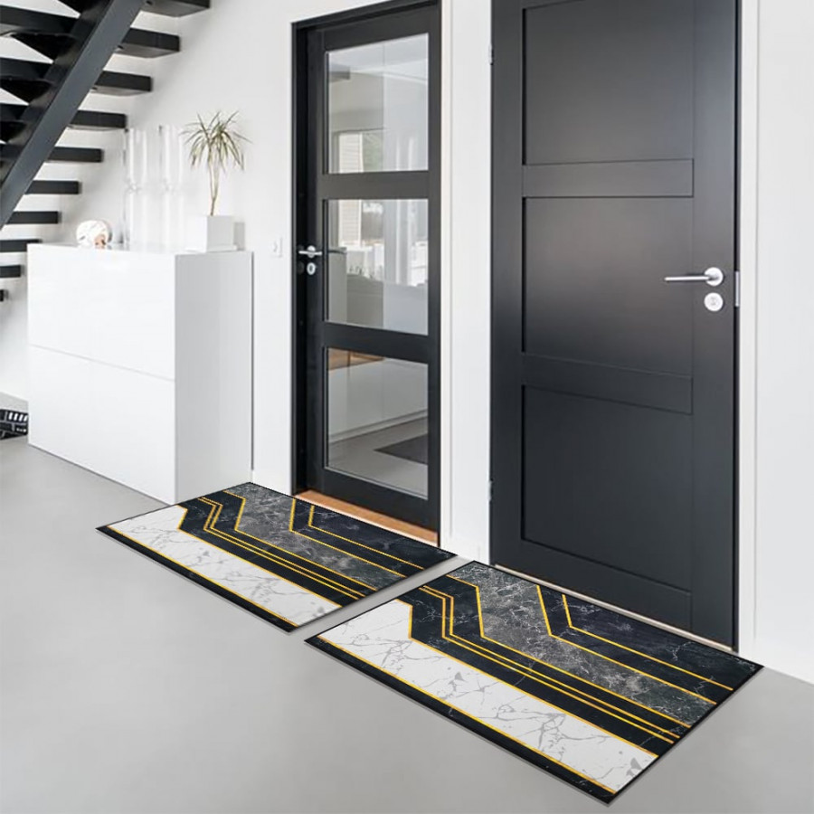 HMR - 2PCS Morden Geometry Marble Non-slip Front Door Mat Washable Entryway Rug Set