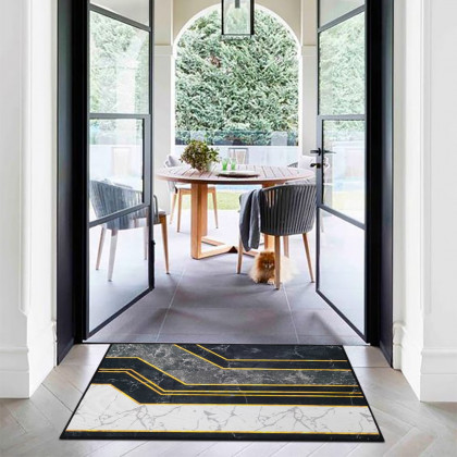 HMR - 2PCS Morden Geometry Marble Non-slip Front Door Mat Washable Entryway Rug Set