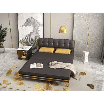 HMR - Modern Rectangle Area Rug with Gold Leaves Patter Nylon Rug
