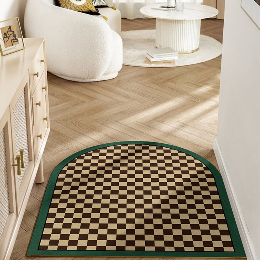 HMR - Morden Luxury Polyester Half Round Plaid Non-slip Entryway Rug 3' x 4'
