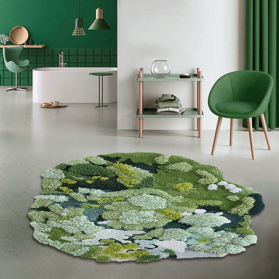 HMR - 31.5" Green Moss Rug 3D Tufted Wool Handmade Colorful Forest Carpet Bedside Living Room
