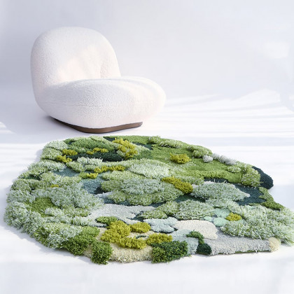 HMR - 31.5" Green Moss Rug 3D Tufted Wool Handmade Colorful Forest Carpet Bedside Living Room