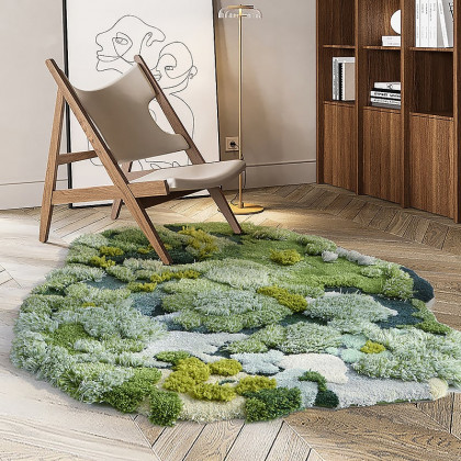 HMR - 31.5" Green Moss Rug 3D Tufted Wool Handmade Colorful Forest Carpet Bedside Living Room