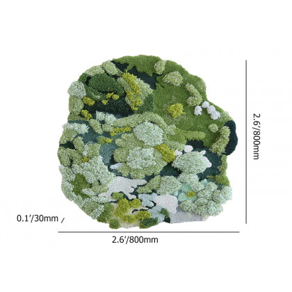 HMR - 31.5" Green Moss Rug 3D Tufted Wool Handmade Colorful Forest Carpet Bedside Living Room
