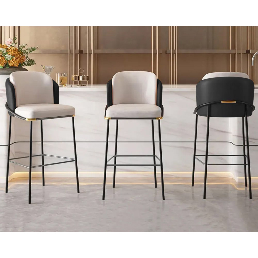 HMR Linenic Series Modern PU Leather Bar Stools - Black, 20.9"L x 20.9"W x 41.3"H, 6-Pieces