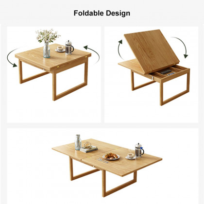 HMR - Japandi Wooden Folding Coffee Table Set Dining Table Rattan Nesting Accent Table