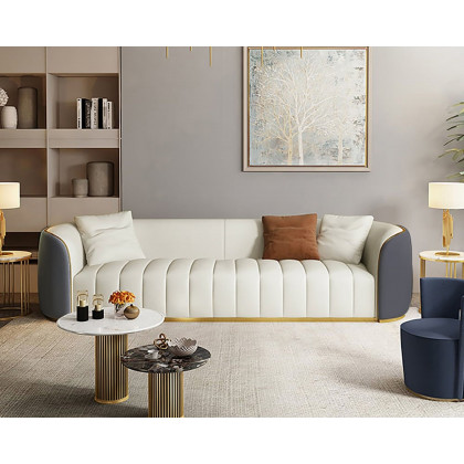 HMR - Modern 3-Seater Sofa with Faux Leather Upholstered