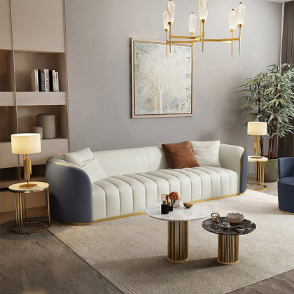 HMR Modern 3-Seater Sofa with Faux Leather Upholstered - Gray/White