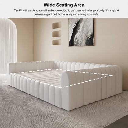 HMR 118.9" Modular Pit Sectional Sofa Set Convertible 6-Seater - White, Microfiber Leather