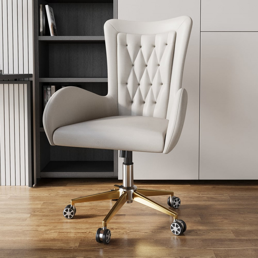 HMR - Oakic Modern Leather Office Chair White Ergonomic Swivel Desk Chair Height Adjustable