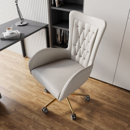 HMR - Oakic Modern Leather Office Chair White Ergonomic Swivel Desk Chair Height Adjustable