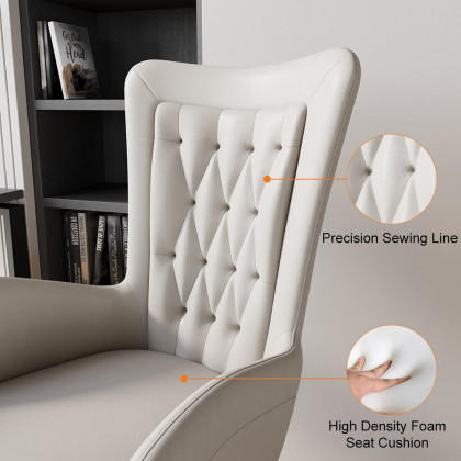 HMR - Oakic Modern Leather Office Chair White Ergonomic Swivel Desk Chair Height Adjustable