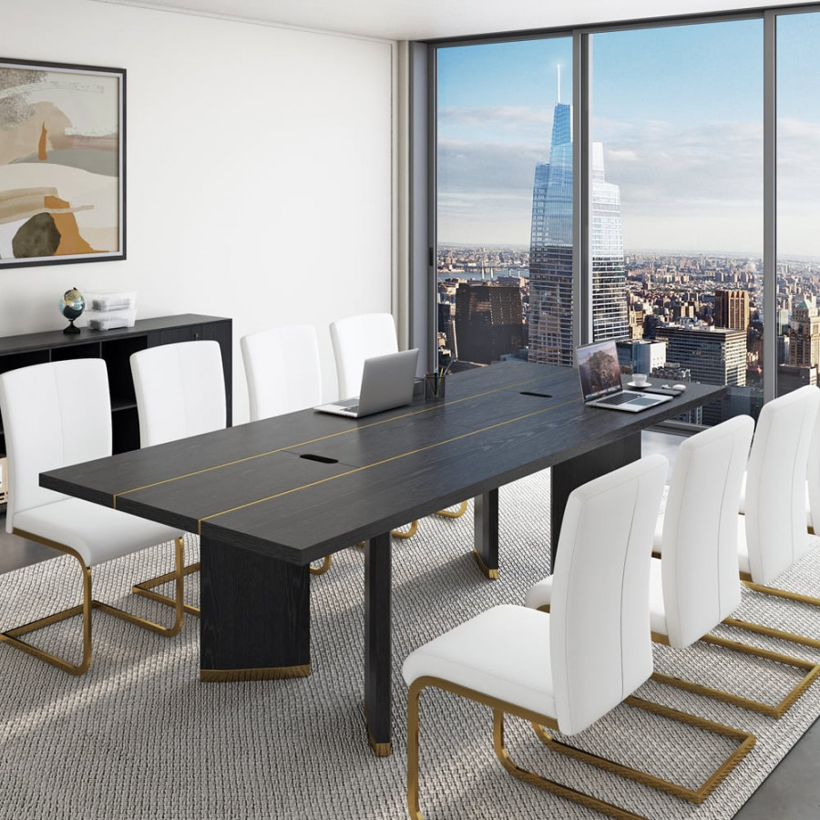 HMR - 94.5" Modern Black Long Meeting Conference Table Rectangle Table Cable Management