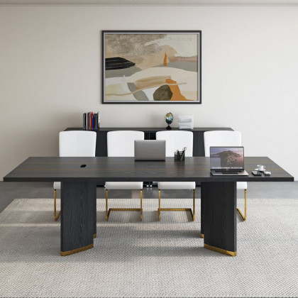 HMR - 94.5" Modern Black Long Meeting Conference Table Rectangle Table Cable Management