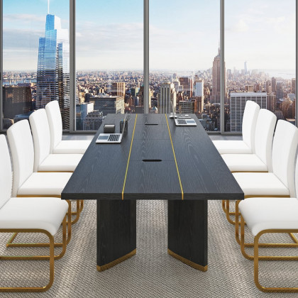 HMR - 94.5" Modern Black Long Meeting Conference Table Rectangle Table Cable Management