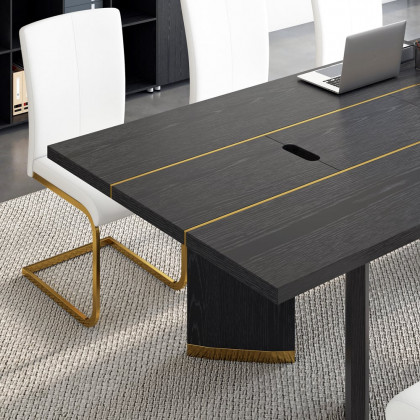 HMR - 94.5" Modern Black Long Meeting Conference Table Rectangle Table Cable Management