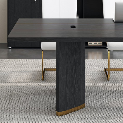 HMR - 94.5" Modern Black Long Meeting Conference Table Rectangle Table Cable Management