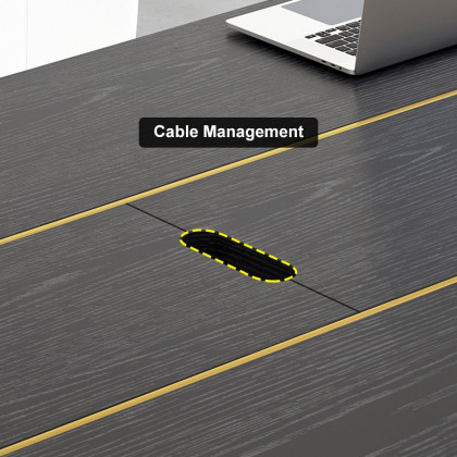 HMR - 94.5" Modern Black Long Meeting Conference Table Rectangle Table Cable Management
