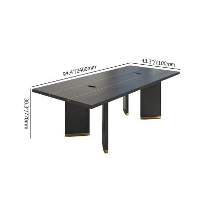 HMR - 94.5" Modern Black Long Meeting Conference Table Rectangle Table Cable Management