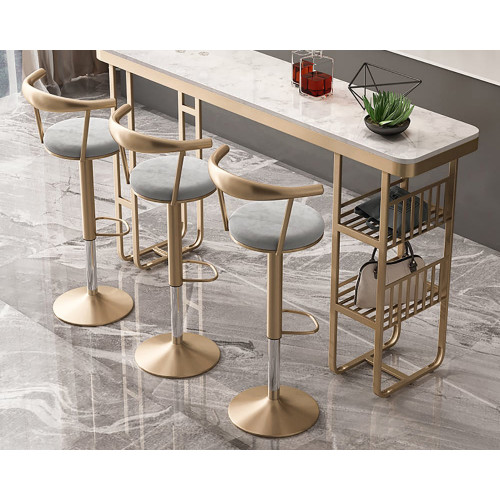 HMR Modern Adjustable Swivel Bar Stools with Velvet Upholstery (Set of 6) - Gray
