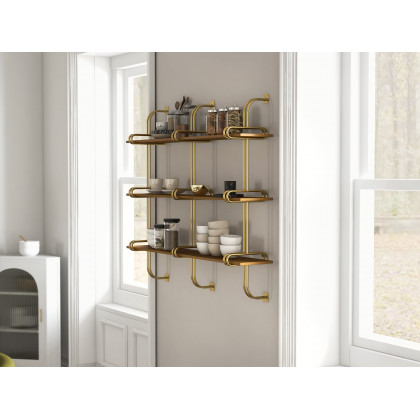 HMR Luxury 3-Tier 47" Floating Shelves Wall Shelf - Natural/Gold, MDF