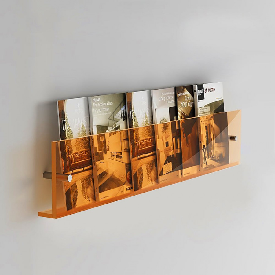 HMR - 31.5" Modern Acrylic Wall Mounted Floating Shelf Book Storage Display Rack in Orange