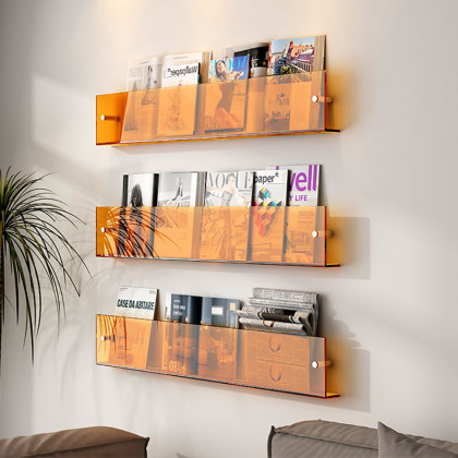 HMR - 31.5" Modern Acrylic Wall Mounted Floating Shelf Book Storage Display Rack in Orange