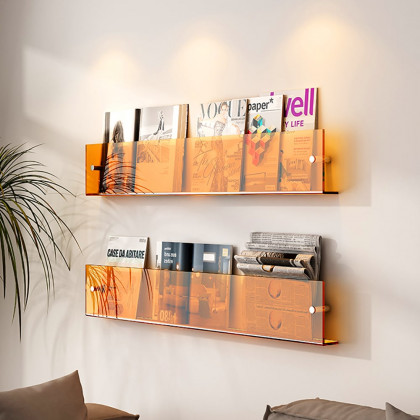 HMR - 31.5" Modern Acrylic Wall Mounted Floating Shelf Book Storage Display Rack in Orange