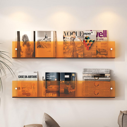 HMR - 31.5" Modern Acrylic Wall Mounted Floating Shelf Book Storage Display Rack in Orange