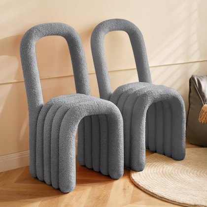 HMR - Modern Gray Teddy Velvet Dining Room Chair Side Chair (Set of 2)