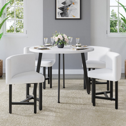 HMR Dining Set 39.4" Modern Round Wood Dining Table with 4 Chairs - White