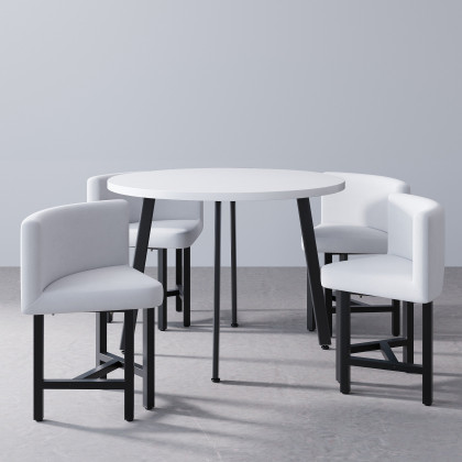 HMR Dining Set 39.4" Modern Round Wood Dining Table with 4 Chairs - White