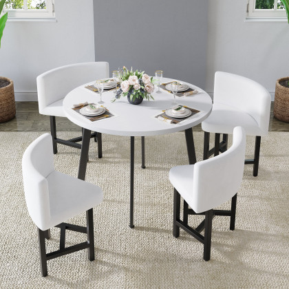 HMR Dining Set 39.4" Modern Round Wood Dining Table with 4 Chairs - White