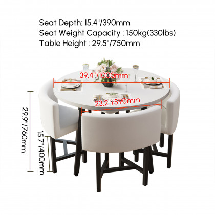 HMR Dining Set 39.4" Modern Round Wood Dining Table with 4 Chairs - White