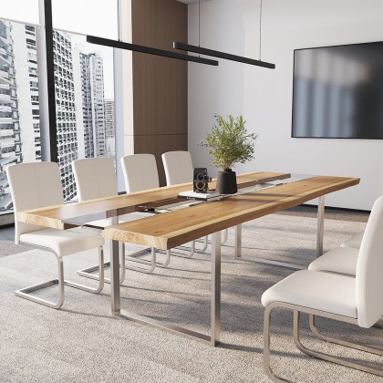 HMR - River 94.5" Live-Edge Conference Table Rectangle Table Cable Management Natural & Clear