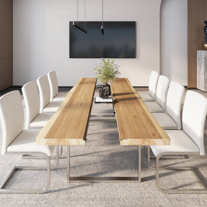HMR - River 94.5" Live-Edge Conference Table Rectangle Table Cable Management Natural & Clear