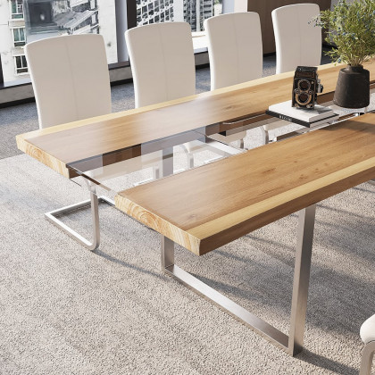 HMR - River 94.5" Live-Edge Conference Table Rectangle Table Cable Management Natural & Clear