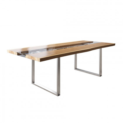 HMR - River 94.5" Live-Edge Conference Table Rectangle Table Cable Management Natural & Clear