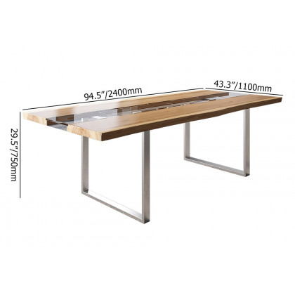 HMR - River 94.5" Live-Edge Conference Table Rectangle Table Cable Management Natural & Clear