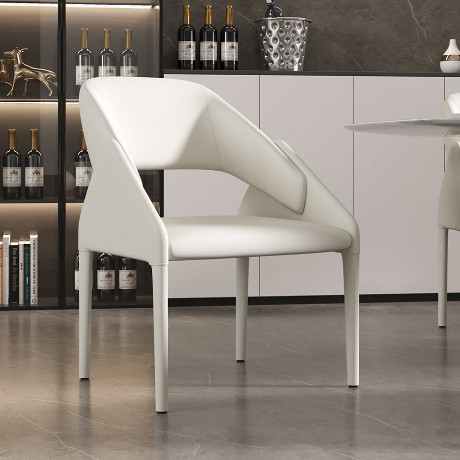HMR - Modern Faux Leather Dining Chairs (Set of 2) - White