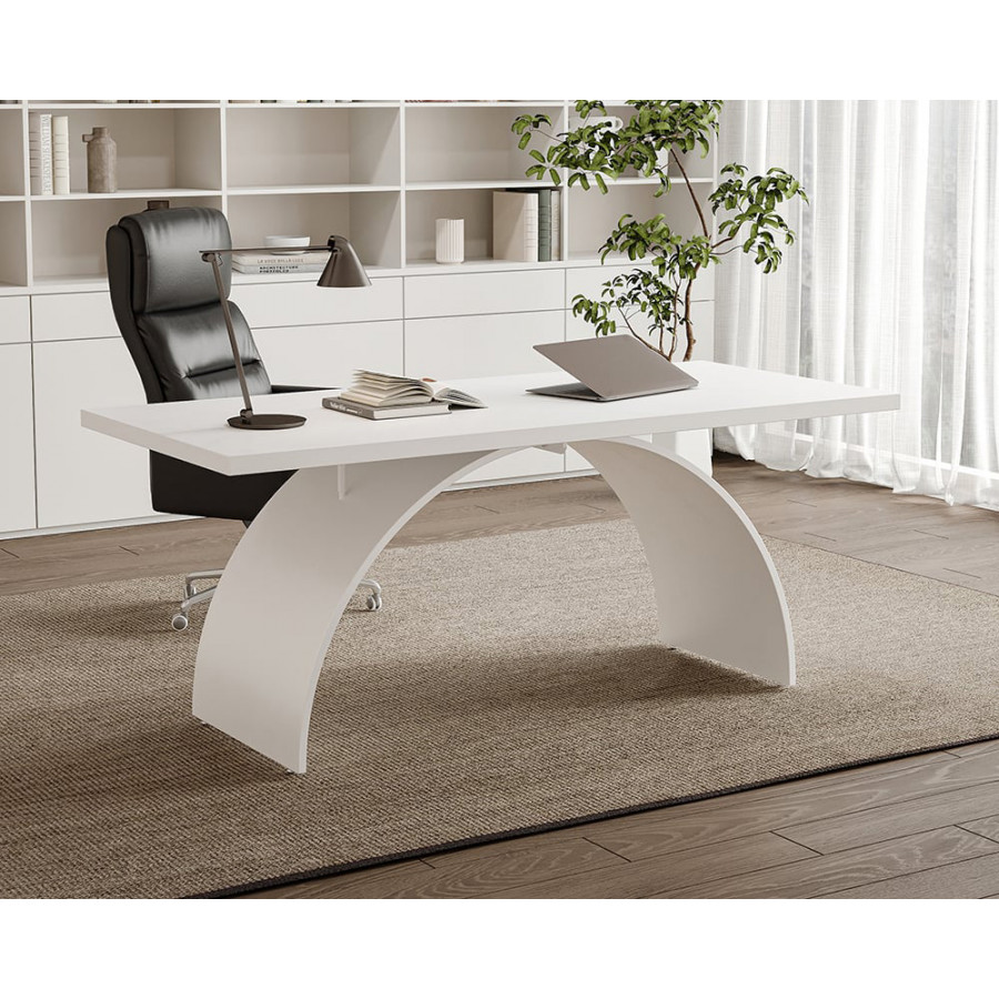 HMR Modern Rectangular Writing Desk & Office Desk Chair Set High Back - White, 70.9"L x 31.5"W x 29.5"H