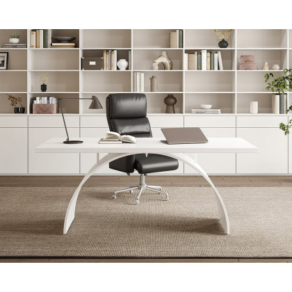 HMR Modern Rectangular Writing Desk & Office Desk Chair Set High Back - White, 70.9"L x 31.5"W x 29.5"H