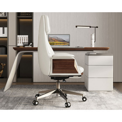 HMR Modern Rectangular Writing Desk & Office Desk Chair Set High Back - White, 70.9"L x 31.5"W x 29.5"H